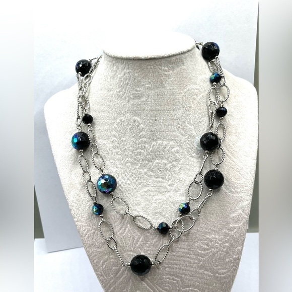 Premier Designs Necklace Blue and Black Beads Twisted oval Chain links Stunning - Picture 12 of 13